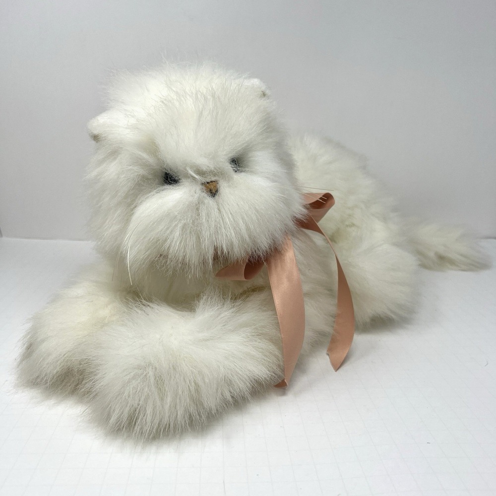 Realistic White‎ Persian Cat Plush 18" Laying Stuffed Animal Kitty Soft Toy Gift
